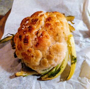 Roasted whole cauliflower (vegan) at Miznon in Paris