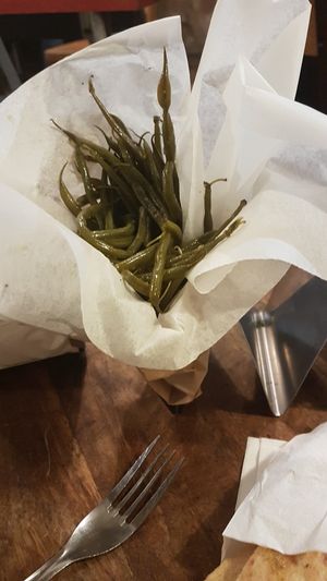 Green beans at Miznon in Paris