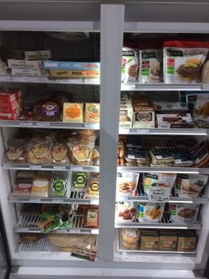Vegan meats & frozen products freezer at The Healthy Hub in Cairns