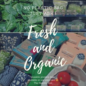 Reuse your bags or grab one form our wide selection of reusable and recycles bag. Fresh produce also available without plastic packaging. Look in the fridge or ask :) at The Healthy Hub in Cairns