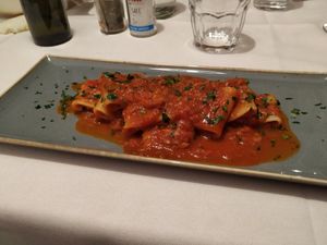 Paccheri with vegetable-ragù (really tasty but also extremely simple) at Locanda Rossignoli 1913 in Casale Monferrato