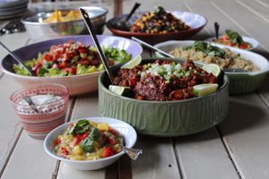 Mexican Lentil & Sweet Potato Chilli with sides at The Nourish Co. in Colchester