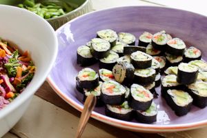 Avocado, cucumber & asparagus and red pepper sushi at The Nourish Co. in Colchester
