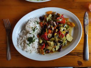 Rice and vegetables with sweet-spicy sauce at Bar Górski in Zakopane