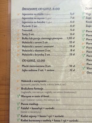 Menu (Polish only. Green symbol denotes vegan). at Bar Górski in Zakopane