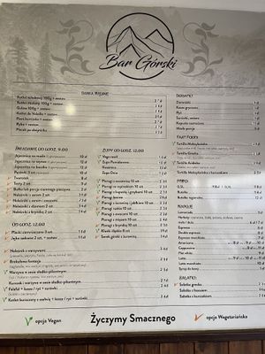 Food menu June 2024  at Bar Górski in Zakopane