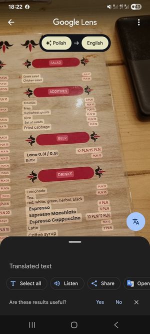Menu translated using Google at Bar Górski in Zakopane