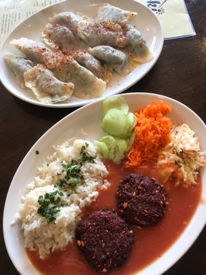 beet cutlet and spinach pierogi  at Bar Górski in Zakopane