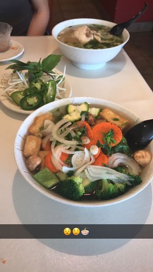Vegan tofu Pho with extra veggies  at Soy House in Bellingham