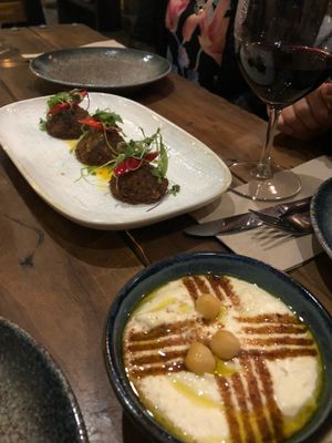 Falafels and hummus  at 1001 Nights Restaurant in Mount Eliza