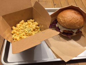 Chicken burger with Mac and cheese at Ain Soph.Ripple Kabukicho in Tokyo