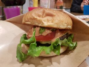 ripple cheeseburger, best vegan  burger in the world at Ain Soph.Ripple Kabukicho in Tokyo