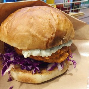 crispy 'chicken' burger  at Ain Soph.Ripple Kabukicho in Tokyo