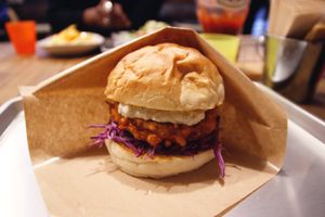 Vegan chicken burger at Ain Soph.Ripple Kabukicho in Tokyo