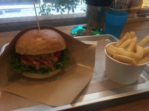 Ripple cheese burger with fresh fries at Ain Soph.Ripple Kabukicho in Tokyo
