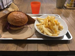 Chicken Burger and Cheese Fries at Ain Soph.Ripple Kabukicho in Tokyo