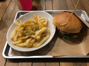 Cheeseburger with cheesy fries at Ain Soph.Ripple Kabukicho in Tokyo