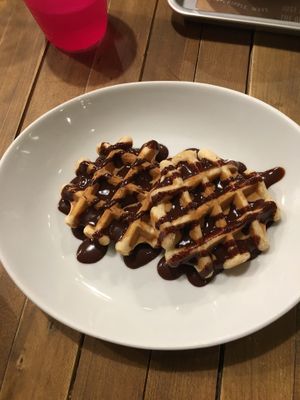 Waffles with chocolate sauce at Ain Soph.Ripple Kabukicho in Tokyo