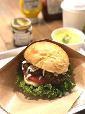 Falafel burger at Ain Soph.Ripple Kabukicho in Tokyo
