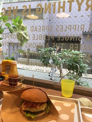 Burger with vegan cheese at Ain Soph.Ripple Kabukicho in Tokyo