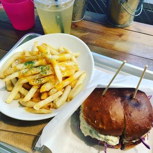 Vegan fried chicken burger & french fries  at Ain Soph.Ripple Kabukicho in Tokyo