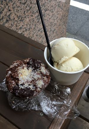 Fresh baked chocolate coconut muffin, soy vanilla ice cream at Ain Soph.Ripple Kabukicho in Tokyo