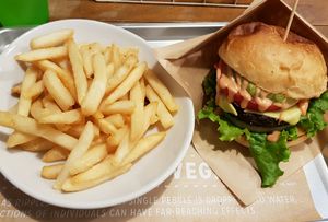 Ripple cheeseburger + fries at Ain Soph.Ripple Kabukicho in Tokyo