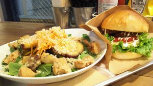 My to go menu when really hungry: full salad and falafel burger. at Ain Soph.Ripple Kabukicho in Tokyo