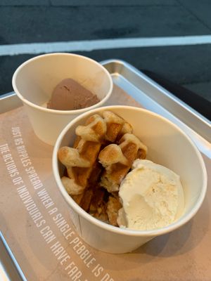 Vanilla ice cream with waffle and the chocolate flavor.  at Ain Soph.Ripple Kabukicho in Tokyo