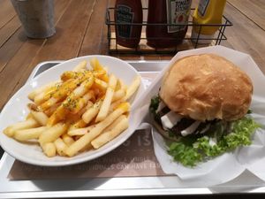 Cheese fries and falafel burger! at Ain Soph.Ripple Kabukicho in Tokyo