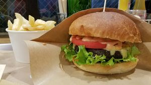 Ripple burger and fries at Ain Soph.Ripple Kabukicho in Tokyo