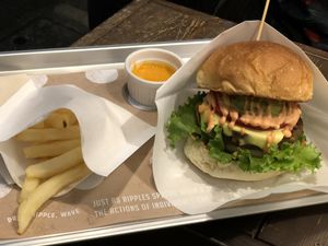 Cheese burger (not so generous on the fries)  at Ain Soph.Ripple Kabukicho in Tokyo
