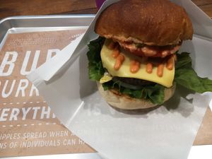 A huge cheeseburger at Ain Soph.Ripple Kabukicho in Tokyo