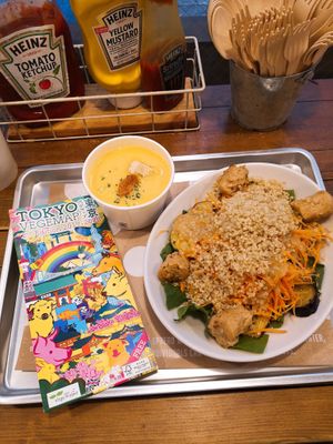 Grilled salad bowl and sweetcorn soup with Tokyo Vegemap! at Ain Soph.Ripple Kabukicho in Tokyo