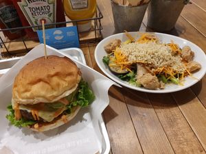 Burger and salad at Ain Soph.Ripple Kabukicho in Tokyo