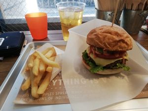 Ripple cheese burger and fries at Ain Soph.Ripple Kabukicho in Tokyo