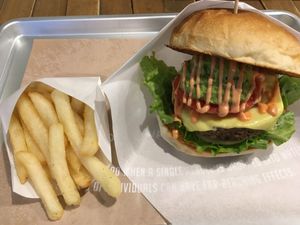 Fries and cheeseburger at Ain Soph.Ripple Kabukicho in Tokyo
