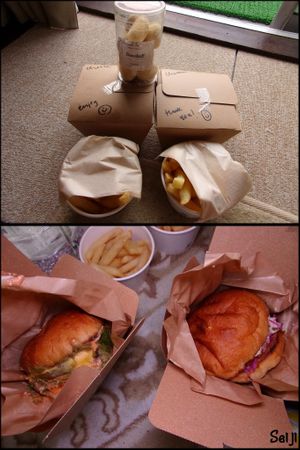 Take away (snowball, burgers, fries) at Ain Soph.Ripple Kabukicho in Tokyo