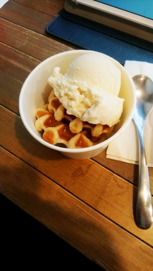 Waffle and vanilla ice cream at Ain Soph.Ripple Kabukicho in Tokyo