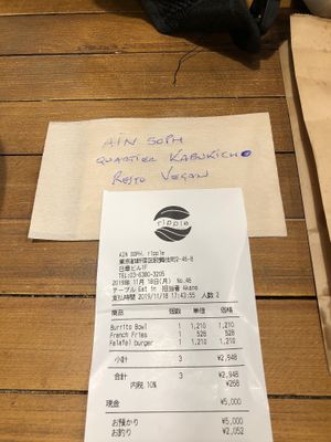 The bill , L'addition at Ain Soph.Ripple Kabukicho in Tokyo