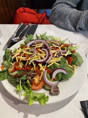 Mediterranean salad. They offered to swap the dairy feta for some Vegan cheese   at Ottimo Ristorante Italiano in Hobart