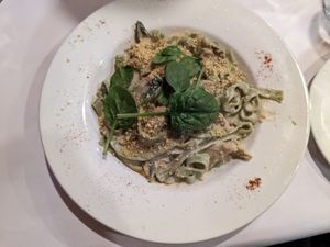 Creamy "chicken" with fresh vegan pasta 😋 at Ottimo Ristorante Italiano in Hobart