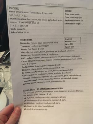 Menu at Ottimo Ristorante Italiano in Hobart