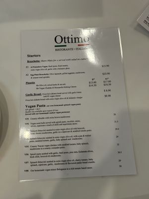 Vegan menu  at Ottimo Ristorante Italiano in Hobart