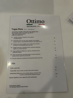 Vegan menu  at Ottimo Ristorante Italiano in Hobart