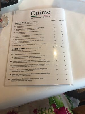 Menu as of Feb 2020 at Ottimo Ristorante Italiano in Hobart