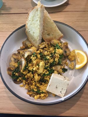 Scrambled tofu and mushrooms. at Island Whole Foods in Cowes