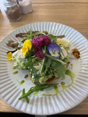 Smashed avocado with sautéed mushrooms   at Island Whole Foods in Cowes