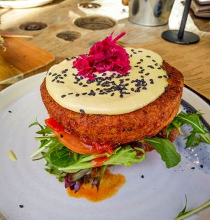 Open veggie burger at Island Whole Foods in Cowes