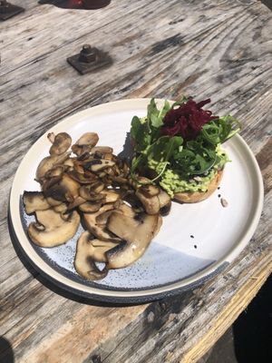 Smashed avo and mushrooms at Island Whole Foods in Cowes